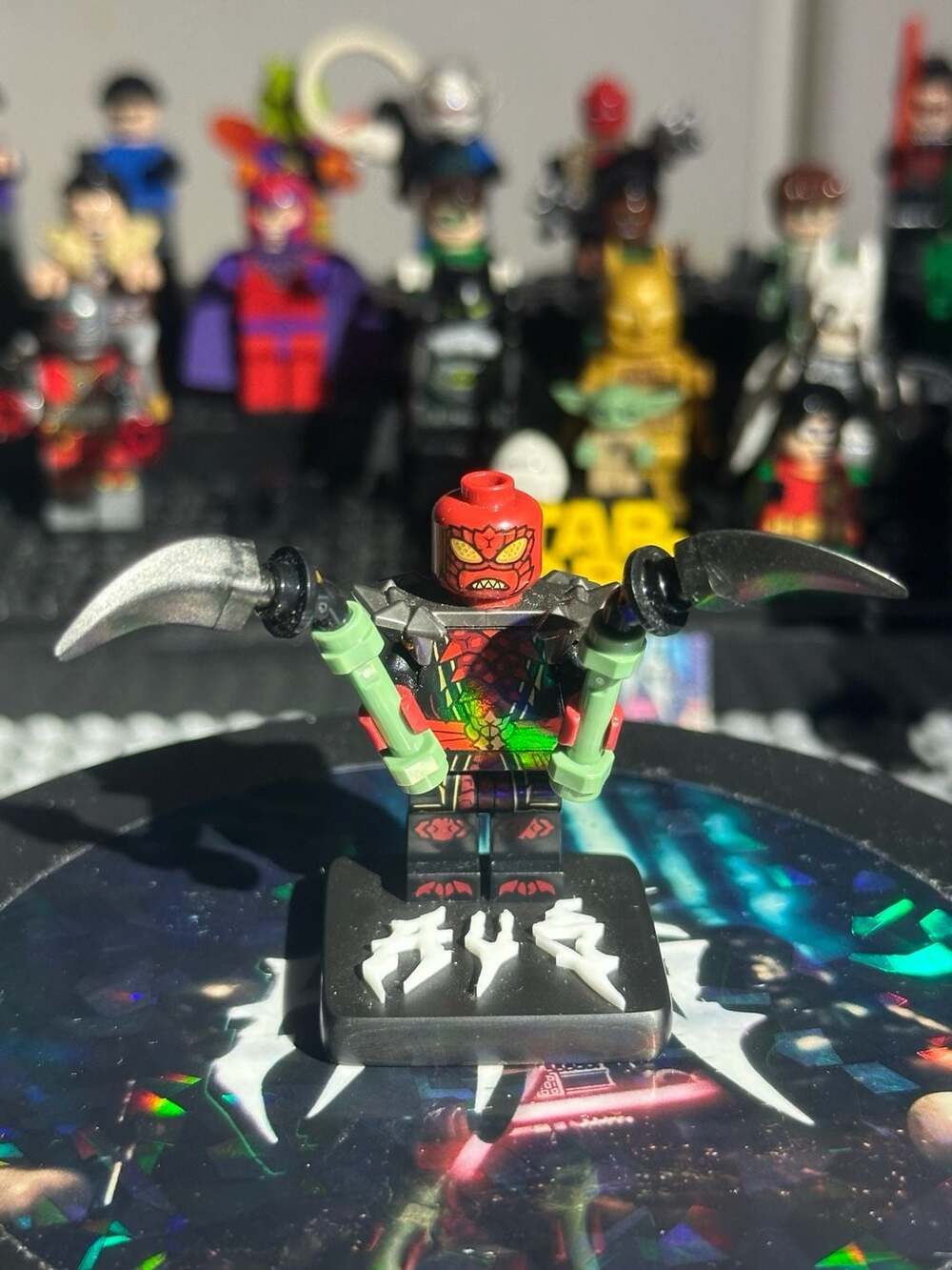 Custom Printed Spider-Man Villain Minifigure with Metallic Scythes and Holograph